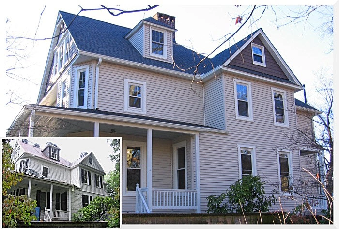 Victorian-style house with a new roof and siding, showcasing a blend of modern and classic architecture.