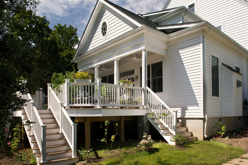Covered porch built by Wall to Wall Construction on an Ellicott City, MD home