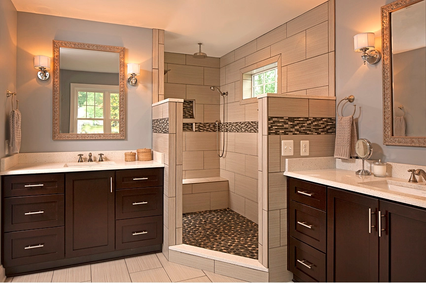 Finished basement bathroom by Wall to Wall Construction in Maryland