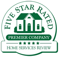 Five Star Rated badge featuring a house graphic, symbolizing Wall To Wall Construction's high customer service ratings.