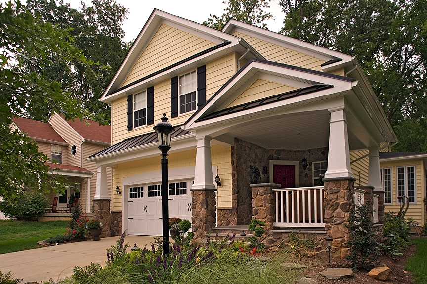 Covered porch built by Wall to Wall Construction on an older Towson, MD home