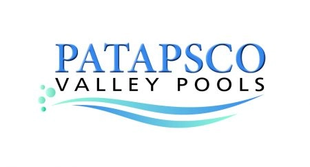 Patapsco Valley Pools logo featuring blue and aqua colors with flowing wave design, representing pool services in Ellicott City.
