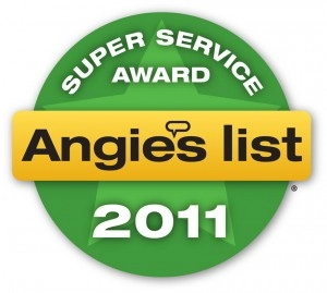 Angie’s List Super Service Award badge for Wall To Wall Construction, symbolizing excellence in customer service in 2011.