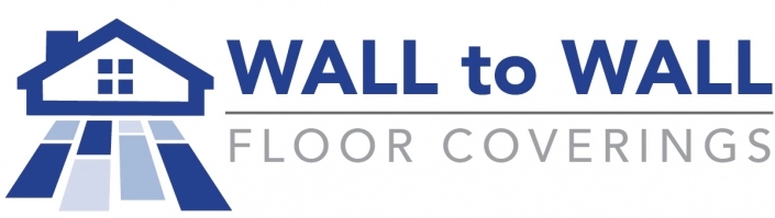 Wall to Wall Floor Coverings logo featuring a house icon and flooring designs in blue and gray tones.