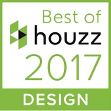 Award badge showcasing 'Best of Houzz 2017' in design, featuring green and black colors, symbolizing excellence in home design.