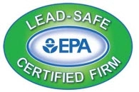 Green oval EPA Lead-Safe Certified Firm logo with a blue emblem, representing Wall to Wall's commitment to safety.