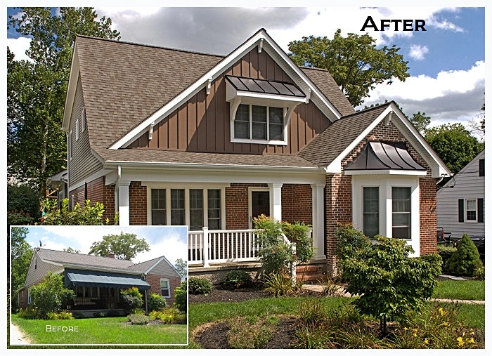 Beautifully remodeled home featuring a mix of brick and wood siding, with a new roof and landscaped garden.