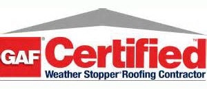 GAF Certified Weather Stopper Roofing Contractor logo, highlighting quality roofing services for homes.