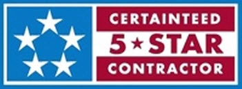 Five stars on a blue background, representing CertainTeed's 5-Star Contractor certification for Wall to Wall Construction.