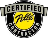 Certified Pella Contractor logo featuring a yellow circle with black border, emphasizing quality in construction services.
