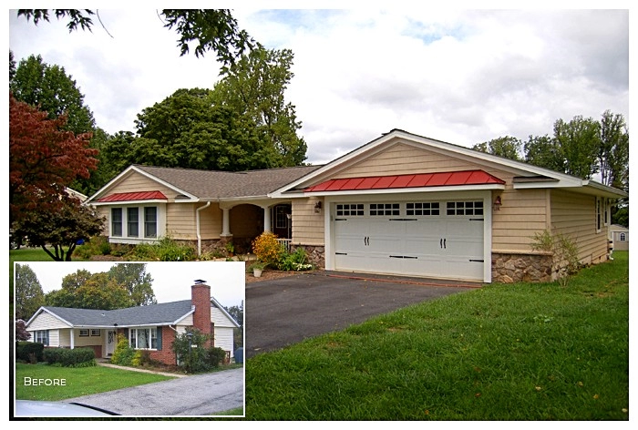 A remodeled single-family home showcasing a stylish exterior with red accents and a well-maintained landscape.